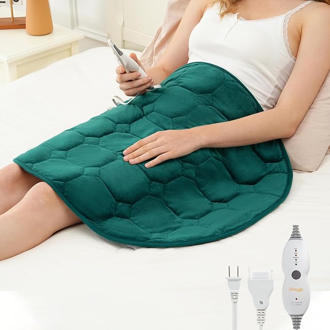 Drewin Weighted Heating Pad 7 lbs for Pain Relief, 24" x 29" Portable Heated Pads for Knee Shoulders Back with 4 Heating Levels 2 Hours Timer Auto Off, Soft Warm Weighted Lap Blanket, Dark Green