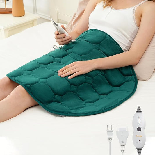 Drewin Weighted Heating Pad 7 lbs for Pain Relief, 24" x 29" Portable Heated Pads for Knee Shoulders Back with 4 Heating Levels 2 Hours Timer Auto Off, Soft Warm Weighted Lap Blanket, Dark Green