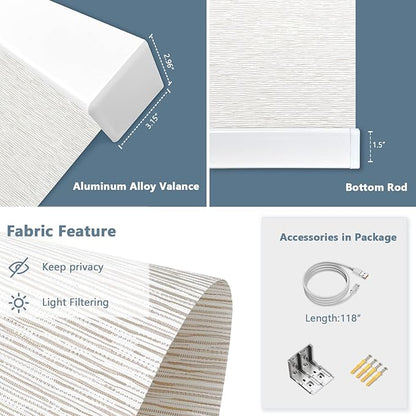Motorized Blinds with Remote Cordless Automatic Motorized Shades Custom Blinds for Windows Smart Curtains Compatible with Alexa Google Home(Light Filtering Jacquard Beige,W40 x H72in)