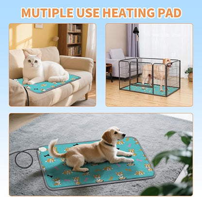 Dog Heating Pad 28x18 in with Thermostat, Heated Cat Bed Mat, Adjustable Temperature&Timer, Waterproof Cat Bed with Chew Resistant Cord