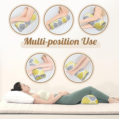 Knee Pillow for Back Sleeping – Half Moon Bolster Pillow for Legs,Under Knee While Sleeping Support, Leg & Back Pain Relief (21.5x9x5 Inches),Machine Washable Cover