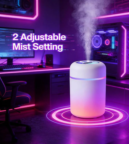 300ml Portable Mini Cool Mist Humidifier with Colorful Lights, USB-Powered for Bedroom, Office, Plants, Travel & Car (White)