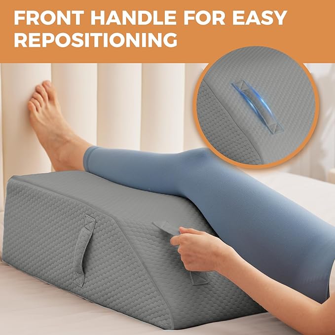 Leg Pillow Elevation Blood Circulation, Leg Elevating Pillows for After Surgery, Sleeping, Memory Foam Wedge Pillow for Legs Swelling, Foot Knee Pillow for Back Pain, 23.6×16.8×8in, Grey