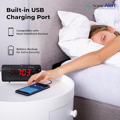 Sonic Blast Digital Alarm Clock – Alarm Clock for Heavy Sleepers – Projection Alarm Clock – Android & iOS Compatible - Bluetooth Speaker, USB Port – AUX Compatible