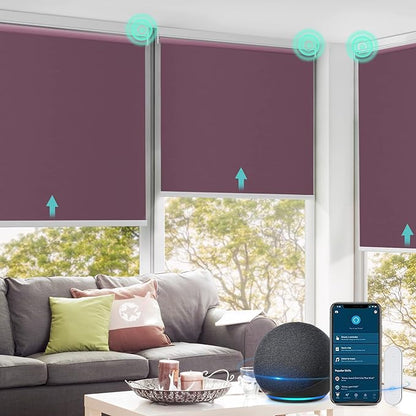 Allesin Motorized Roller Shade Blinds Work with Alexa for Window, 100% Blackout Smart Shades Cordless with Remote Control, Electric Automated Blinds for Window, Customized Size for Smart Home (Purple)