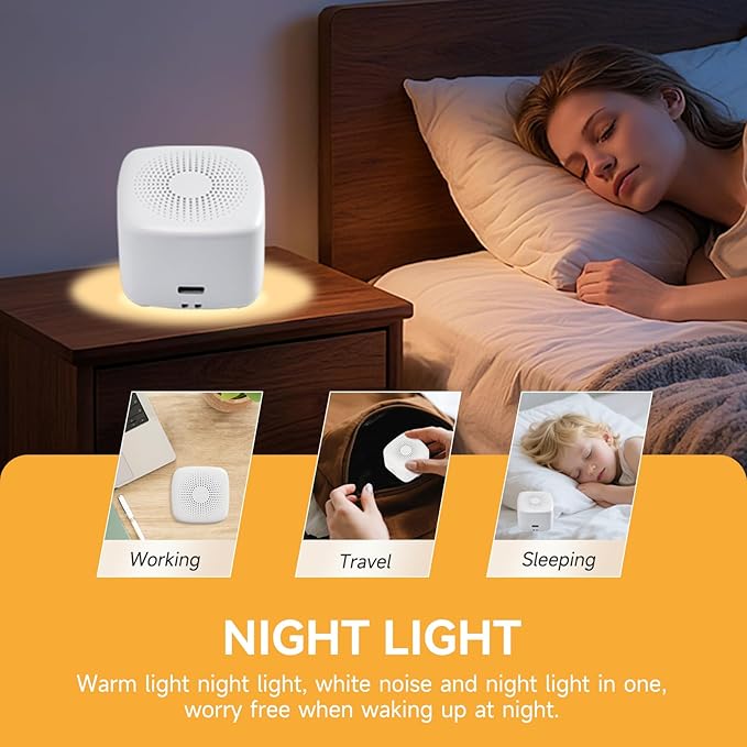 Noise Sound Machine with 20 Soothing Sounds & Night Light, White Noise Sound Machine for Sleeping, Adjustable Volume 3 Timer Settings, Sleep Sound Machine for Adults, Home, Office, Travel
