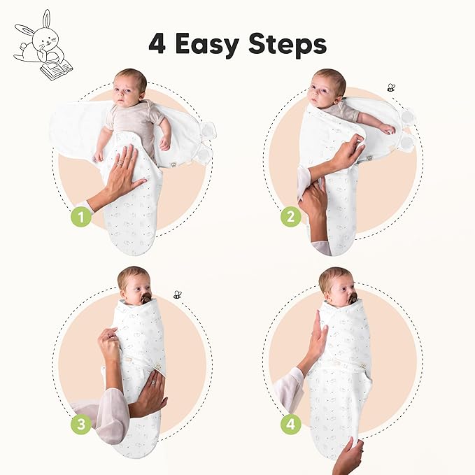 KeaBabies 3-Pack Organic Baby Swaddle Sleep Sacks - Swaddles for Newborns, Infant 3-6 Months, Baby Girls, Boys, Soft & Snug Newborn Sleep Sack, Nursery Swaddling Blankets (Bunnies, L)