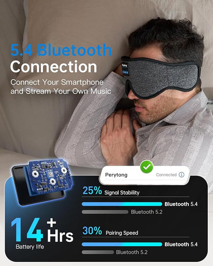 Sleep Mask with Bluetooth 5.4 Headphones, 3D Contoured Sleep Eye Mask with Ultra-Thin HD Stereo Speakers for Side Sleepers, Long-Lasting Battery Life & Blackout for Men Women Deeper Sleep