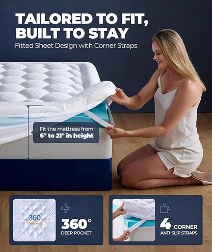 5 Inch Mega Support Memory Foam King Mattress Topper for Pressure Relief, Dual Layer 2.5" Pillow Top King Size Mattress Topper Plus 2.5" Cooling Gel Infused Memory Foam Mattress Pad