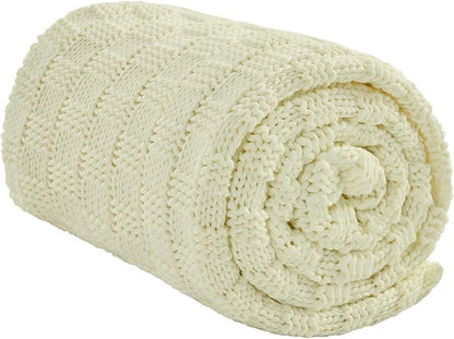 Knitted Weighted Blanket for Adult, No Beads Heavy Blanket 60” x 80'' 17lbs, Breathable Chunky Knit Blanket, Cooling Weighted Blanket for Hot Sleepers, Christmas Home Decor (Cream White)