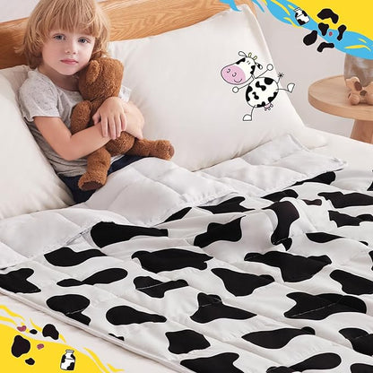 anfie Weighted Blanket Kids (36"x48" 5lbs) Weighted Blanket Cooling Blanket for Sleeping,Throw Size Breathable Blanket with Premium Glass Bead(White Cow)