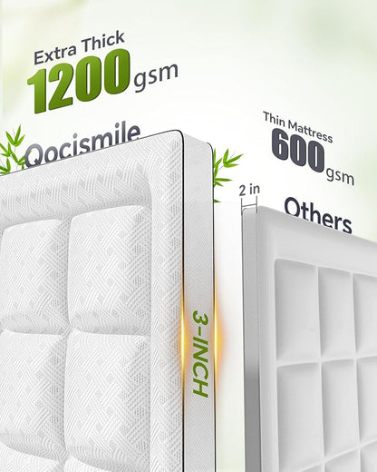 Twin XL College Dorm Room Essentials 3 Inch Mattress Topper Twin XL,Pillow Top Mattress Topper Memory Foam with Bamboo Rayon Cover,Cooling Breathable Mesh Side Mattress Pad,21" Deep Pocket
