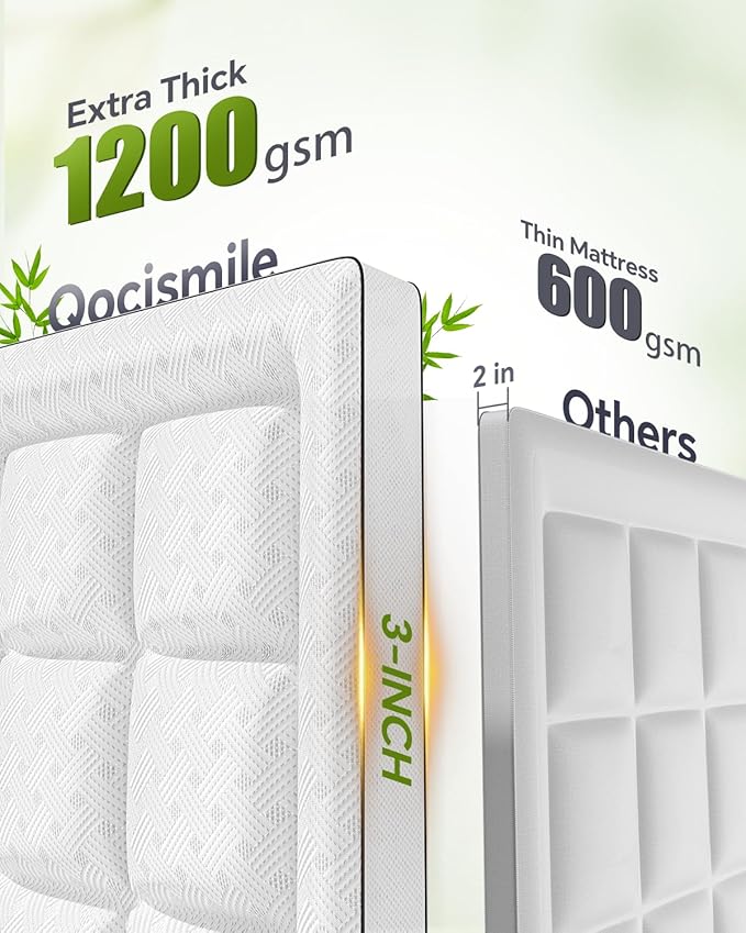 3 Inch Mattress Topper Queen,Pillow Top Mattress Topper with Bamboo Rayon Cover,Breathable Mesh Side Mattress Pad,21" Deep Pocket,Soft Support for Queen Size Memory Foam Mattress Bed Topper