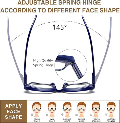Readers for Women Oprah Style Square Reading Glasses with Spring Hinge Blue Light Blocking for Men Ladies