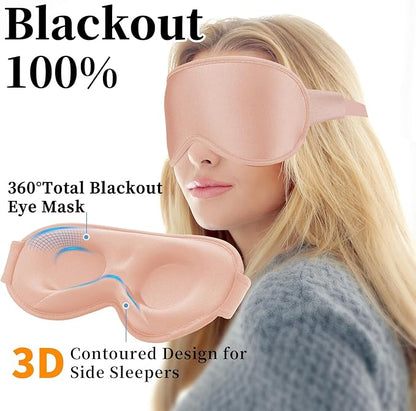 3D Sleep Mask for Men&Women, 2 Pack Contour Eye Masks for Sleep, Side Sleeping Mask for Men&Women, Blackout Eye Mask for Sleeping Eye Mask, Airplane Travel Essentials for Men, Meditation Black & Pink