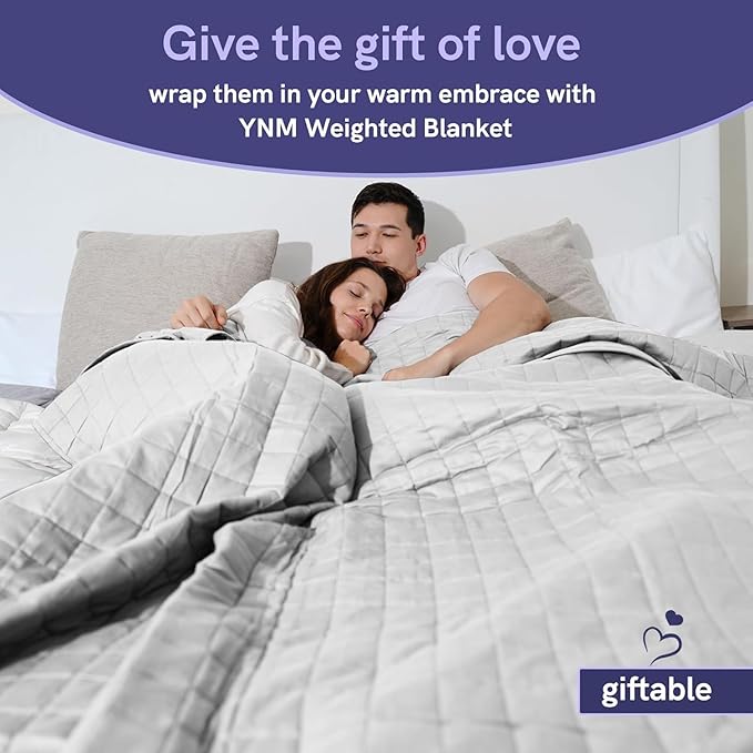YnM 25lbs Weighted Blanket for Adults, Cotton Heavy Bed Throw Blanket with Cooling Glass Beads for All Season Use, Ideal for One Person of 240lbs (60x80 Inches, Queen Bed, Light Grey)