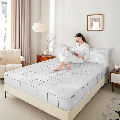 Plaid Kids Twin Size Fitted Sheet,Patchwork Geometric Grid Boys Girls Bed Sheets,Modern Simple Abstract Room Decor,Gray Bedding Set,1 Pillowcase(No Flat)