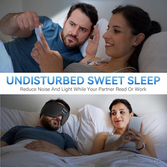 Sleep Headphones, Bluetooth 5.0 Wireless 3D Eye Mask, Lightimetunnel Washable Sleeping Headphones for Side Sleepers With Adjustable Ultra Thin Stereo Speakers Microphone Hands Free for Insomnia Travel