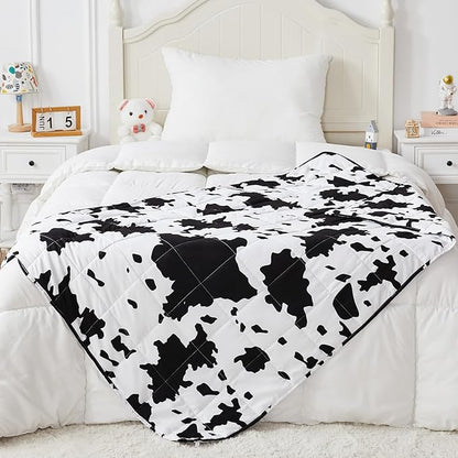 yescool Cow Print Weighted Blanket 3 Pounds Cooling Cow Blanket, Heavy Blanket for Sleeping, Throw Blanket Gift Weighted Comforter for 20-40lbs, 36"x48"