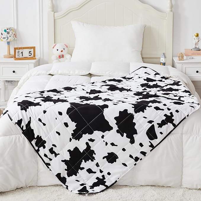 yescool Cow Print Weighted Blanket 5 Pounds Cooling Cow Blanket, Heavy Blanket for Sleeping, Throw Blanket Gift Weighted Comforter for 40-60lbs, 36"x48"