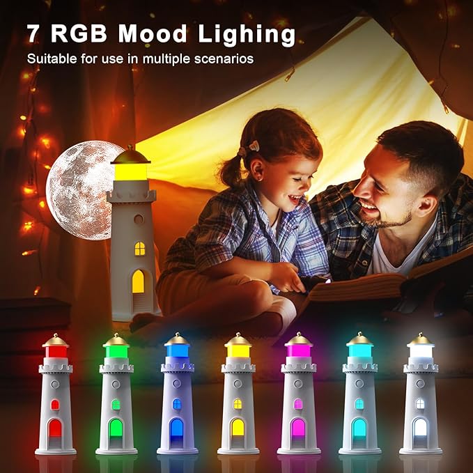 easuntec Moon Projection Night Light Color Changing, Rechargeable Dimmable Timer, RGB Night Light for Bedroom, Nursery, Kids, Adults, Moon Lighthouse Gifts for Girls Boys (RGB)