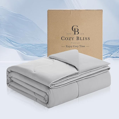 Cozy Bliss x Sorona® Viscose Natural Fiber Cooling Comforter Twin Size, Reversible Silky Smooth Cooling Blanket with Q-Max＞0.45 for Hot Sleepers & Night Sweats, Cool Grey, 68"x90"
