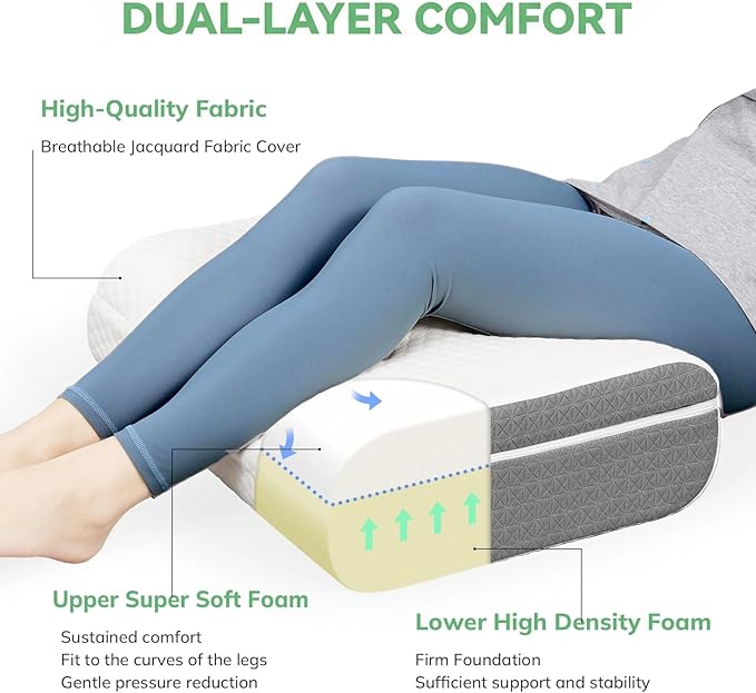 baibu Leg Elevation Pillow, Dual-Layer Design Knee Pillow for Back Sleeping, Leg Elevating Pillow to Raise Feet for Circulation, Knee Support, Leg Elevation, Back Pain Relief, 1PC, White
