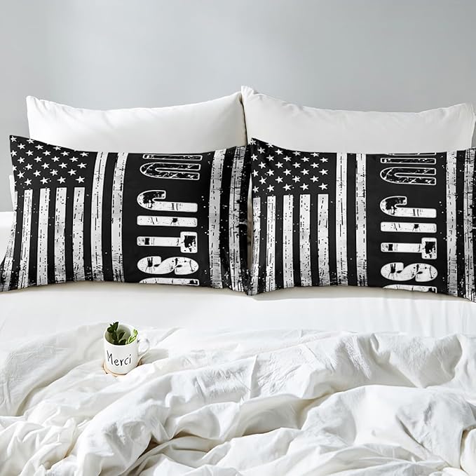 Manfei Jiujitsu Fitted Sheet Queen Size, American Flag Print Bedding Set 3pcs, Japanese Judo Sports Theme Bed Cover with 2 Pillowcases, Kids Boys Teens Room Decor, Soft Bedding(No Top Sheet)