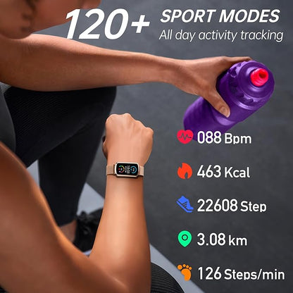 Health Fitness Tracker with 24/7 Heart Rate, Smart Watch with Blood Pressure and Blood Oxygen Monitor, Bulit-in 120+ Sport Mode, Sleep Tracking Waterproof Activity Tracker for Women Men (Rose Gold)