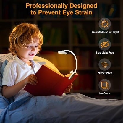 karidi Rechargeable 24 LED Book Light for Reading, 360° Flexible Gooseneck, 5 Color Tones, Clip-on for Books/Tablet/Bed, USB-C, 80H Glare-Free Eye Care (White)