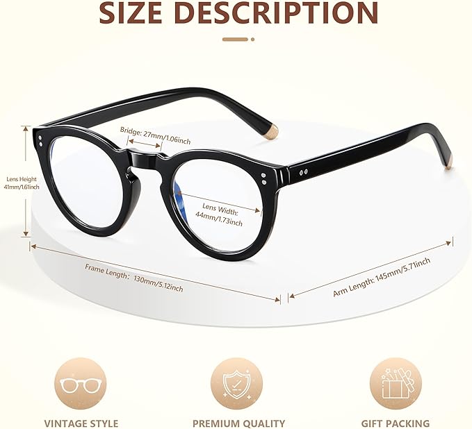 EASY READ Retro Round Blue Light Blocking Reading Glasses for Women,Anti UV Readers for Women with Spring Hinge