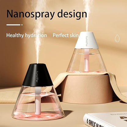 INVODA Mini Humidifiers, 260ml USB Personal Cool Mist Humidifier Cute Volcanoes Desktop Air Humidifier Quiet Night Light Small Humidifiers for Car, Office, Bedroom, Travel (White+6 Cotton Cores)