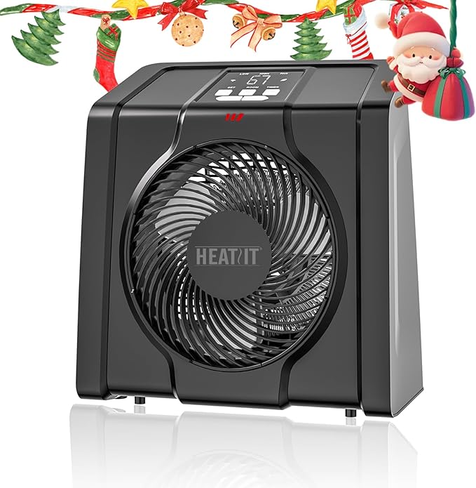 HEATIT Space Heater for Indoor, Digital Display with Thermostat, 1-12H Timer, Fan Mode,1500W/750W, Electric Space Heater for Office, Bedroom,Black,10.6"Dx7.0"W x 11.8"H
