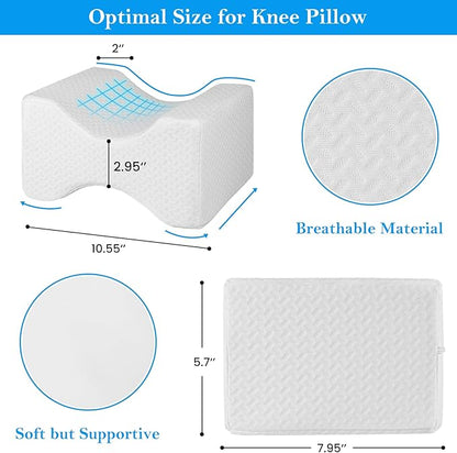 BlissTrends Memory Foam Knee Pillow, Knee Pillow for Side Sleepers, Leg Pillows for Sleeping Blood Circulation, Elevation Pillow for Spine Aligning, Sciatica, Back, Hip, Knee, Ankle Pain, White
