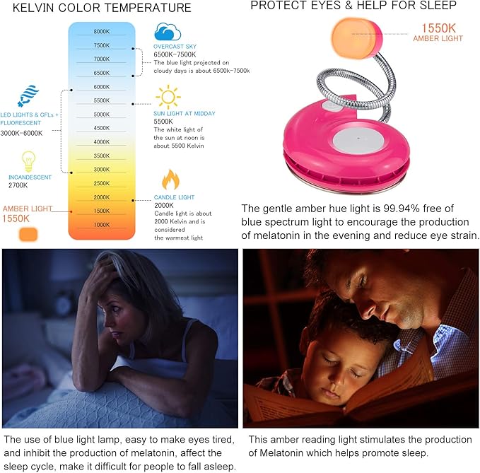 LUXSWAY Rechargeable Reading Book Light for Kids,LED Reading Light for Books in Bed,Amber Book Lights with Magnetic,Flexible Gooseneck,Cute Bookmark Lights for Bookworms-Magenta