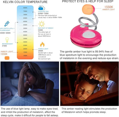 LUXSWAY Rechargeable Reading Book Light for Kids,LED Reading Light for Books in Bed,Amber Book Lights with Magnetic,Flexible Gooseneck,Cute Bookmark Lights for Bookworms-Magenta