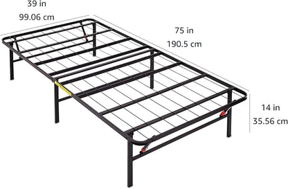 Amazon Basics Foldable Metal Platform Bed Frame with Storage, Sturdy Steel Support, No Box Spring Needed, 14-inch High, Tool-Free Setup, Twin Size, Black