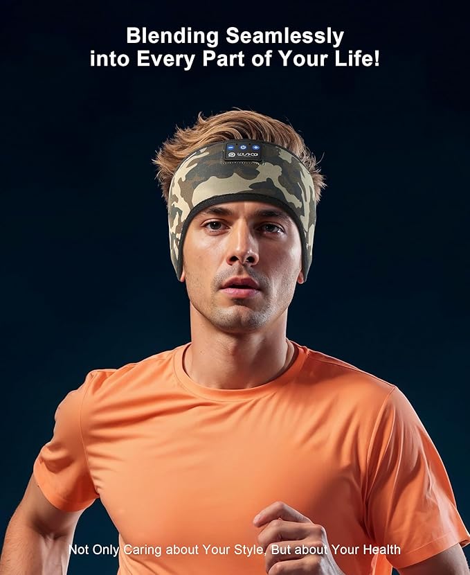 LOVE EYE Sleep Headphones Wireless Headband Headphones Bluetooth 5.4 for Side Sleeper Bluetooth Headband Earphones for Sports for tech Gadgets Gifts (Camouflage Brown)