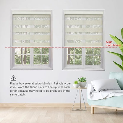 Motorized Zebra Blinds, Cordless Blackout Window Shades with Remote, Custom Dual Layer Smart Roller Shades Compatible with Alexa Google Assistant, Automatic Light Filtering Window Blinds,Beige