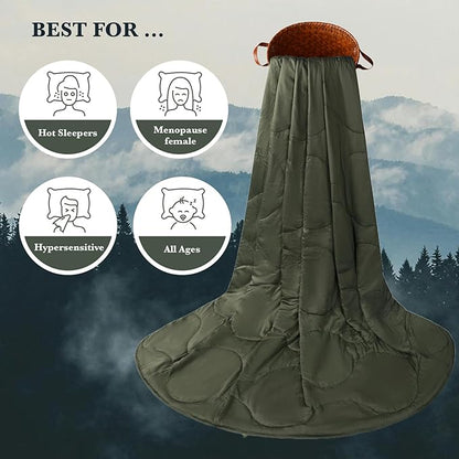 Silk Comforter Queen Size | 100% Mulberry Silk Fill with Organic Bamboo Viscose Shell | Summer Cooling Blanket for Hot Sleepers, Lightweight Breathable All-Season Bedding (Olive, 90"x90")