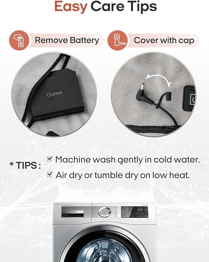 ZonLi Heated Blanket Battery Operated, Wearable Portable Electric Blanket with Rechargeable Battery, 50"x60" Cordless Heated Blanket, Waterproof, Machine Washable(Black)