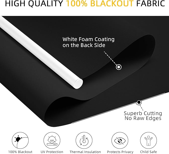 ChrisDowa Cordless Blackout Roller Shades for Windows, Thermal Insulated UV Protection Pull Down Shades, Total Blackout Window Blinds for Home, Office, Bedroom, Door (43" W x 72" H, Black)