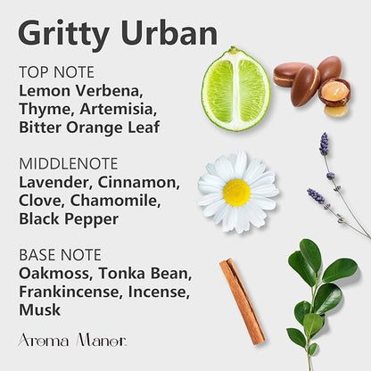 Wood-Inspired Hotel Collection Diffuser Oil - Gritty Urban - Reed Essential Oil blends for Home Luxury Aroma Diffuser, Lemon Verbena, Chamomile and Oakmoss, Elevate Room with Air Fresheners - 5.3fl oz