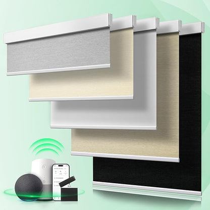 Electric Blinds with Remote for Windows Smart Motorized Blackout Blinds Custom Remote Roller Shades Cordless Automated Blind Compatible with Alexa Google Tuya (Grey-Custom,Custom Size)