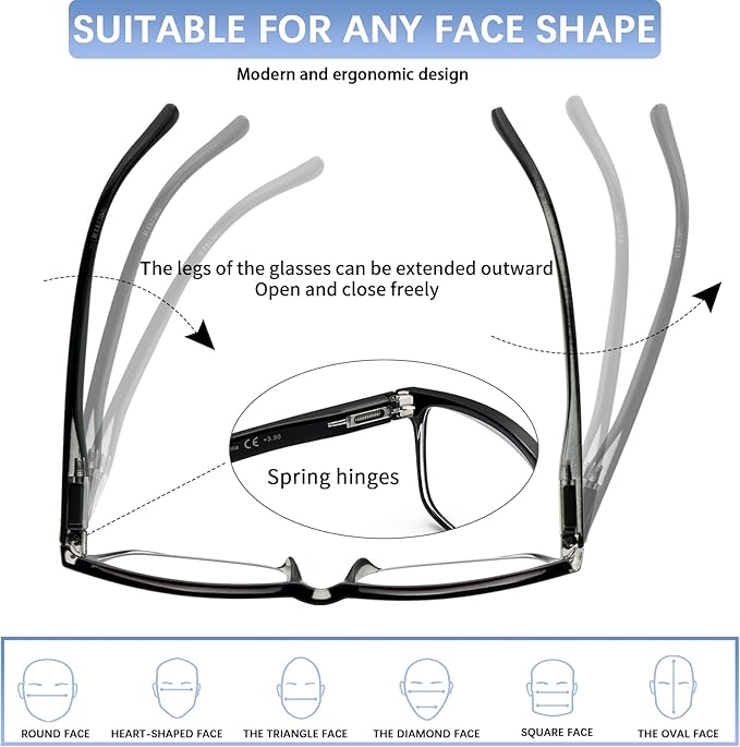 SIGVAN 6 Pack Reading Glasses for Women Men Blue Light Blocking,Spring Hinge Anti Eyestrain/Glare Computer Readers (6 Black, 1.75)