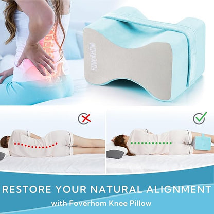 foverhom Memory Foam Knee Pillow,Orthopedic Leg Pillow for Sciatica Relief,Back Pain, Pregnancy, Leg Pain, Hip Pain and Sciatica Relief,Blue