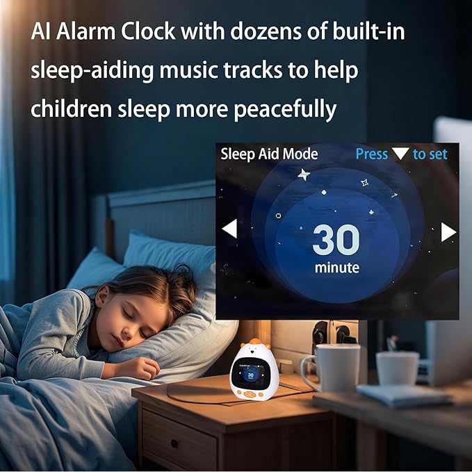 AI Voice-Controlled Smart Kids Alarm Clock, Sleep Trainer, ok to Wake Clock, Kids Clocks for Kids bedrooms, White Noise Sound Machine Timer Cool Stuff Robot Toys for Boys and Girls