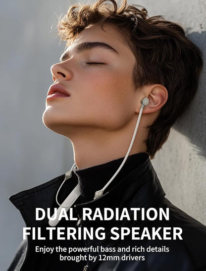 Air Tube Bluetooth Headphones with LED Battery Display,EMF Free Neckband Wireless Earbuds with 25H Playtime,HD Bass Airtube Headphone Emf Free with Mic And Controls,Airtube Earbuds For Sleep,Work,Gym