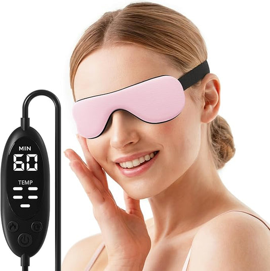 Heated Eye Mask – Warm Compress for Dry Eyes, USB Electric Heating Pad for Stye & Chalazion Eye Treatment, Eye Sleep Mask for Dark Circles and Puffiness Relief (Pink)