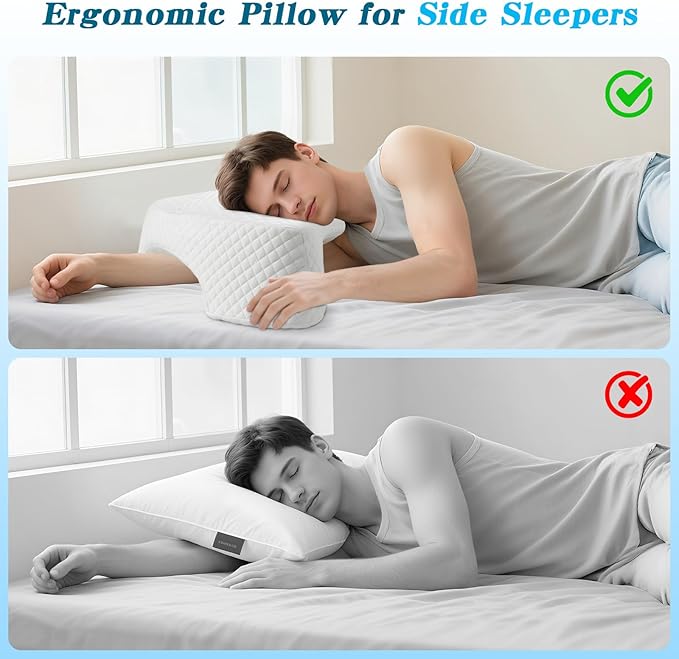 Side Sleeper Pillow with Arm Hole, Upgraded Height Arm Pillow for Larger Frames, Shoulder Relief System, Premium Memory Foam, Suitable for Side, Back and Stomach Sleepers - White
